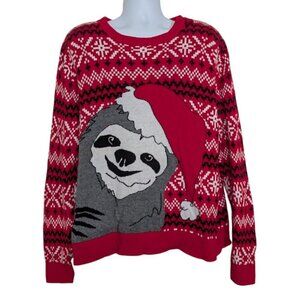 Alex Stevens Sloth Christmas Sweater Mens Size XXL Red Cotton Santa Hat Knit